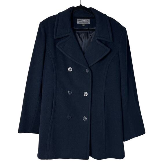 Bromley Collection Vintage Coat Wool Peacoat Double Breasted Button Navy Blue L - Picture 1 of 12